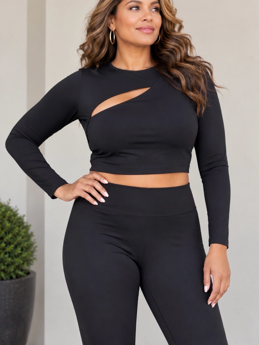 A.L.C. x Bandier Black Cutout Long Sleeve Cropped Athletic Top XS